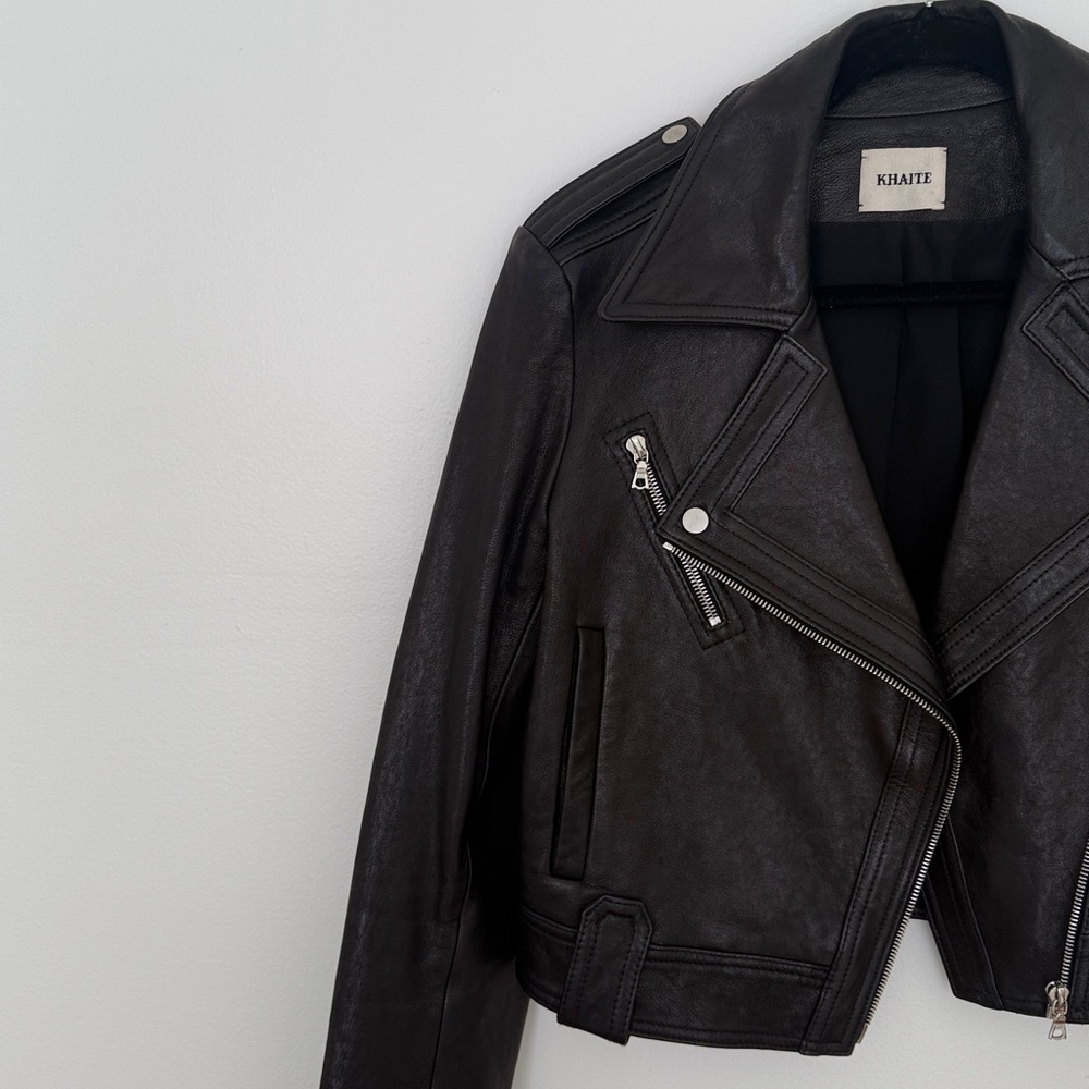 Khaite Black Leather Moto Jacket Size 2 - Picture 3 of 9